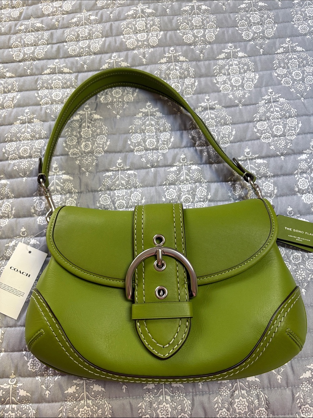 Coach Lime Green Leather Buckle Shoulder Bag
